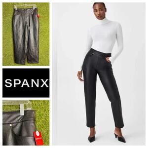 NWT Spanx Luxe Black Leather Like Slim Straight Pull-On Shaping Pant Size M
